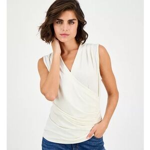 I.N.C. International Concepts Womens Sleeveless Faux-Wrap Top Macys Exclusive